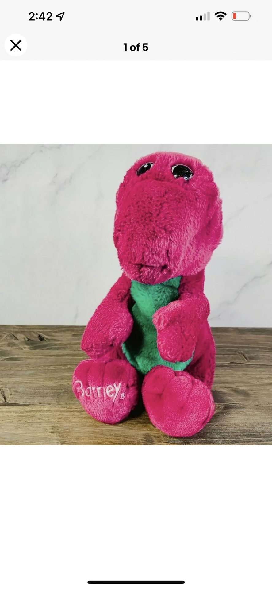 ✅  1992 LYONS 13" Plush BARNEY Dinosaur Purple Stuffed GOLDEN BEAR Toy