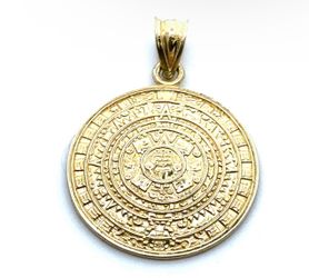 10k Yellow Gold Aztec Mayan Sun Calendar Charm Pendant For Necklace GP3116239