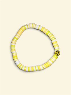 Yellow White Clay Bead Stretch Bracelet