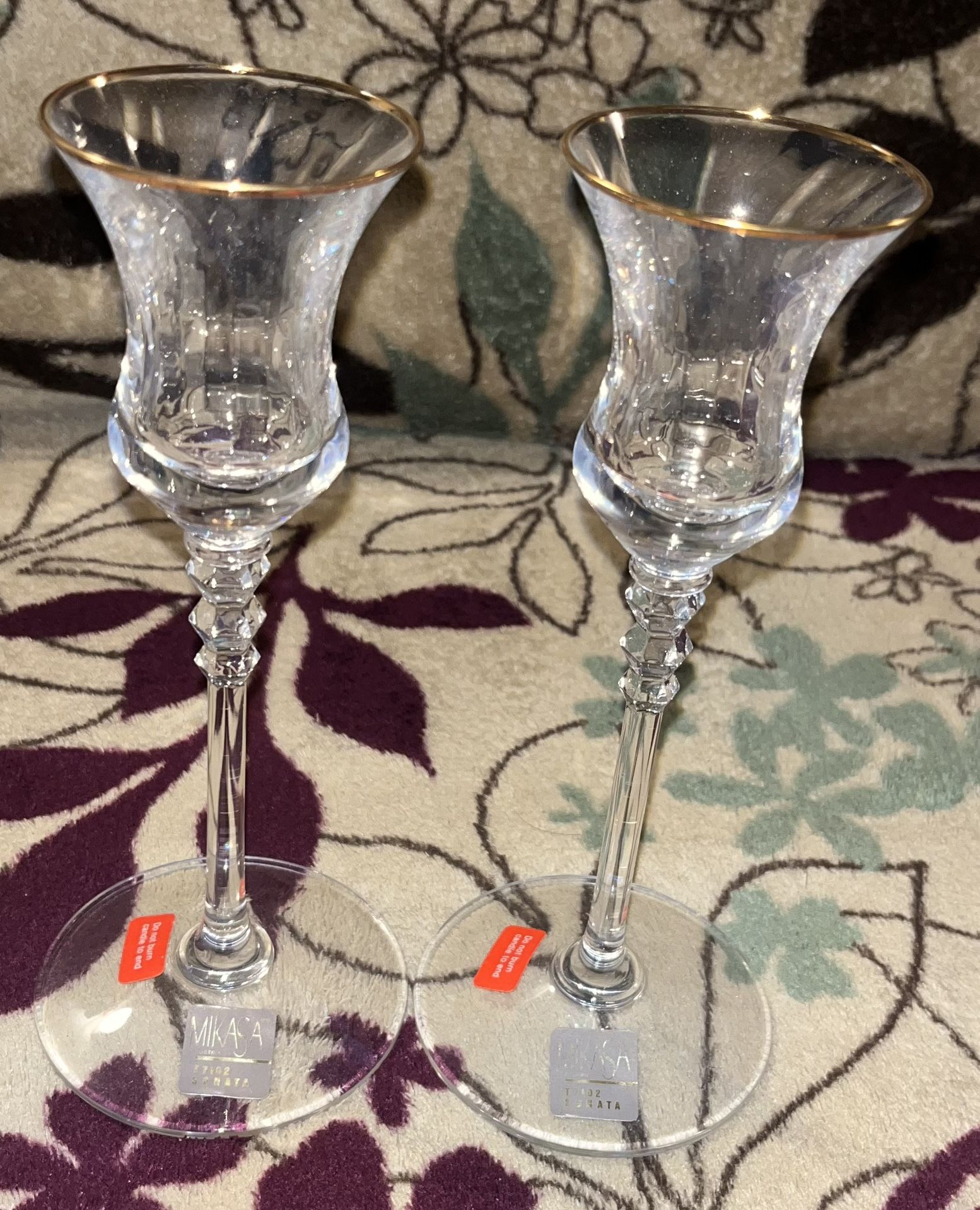 Set Of 2 Mikasa Sonata Gold Trim Crystal Candle Holders