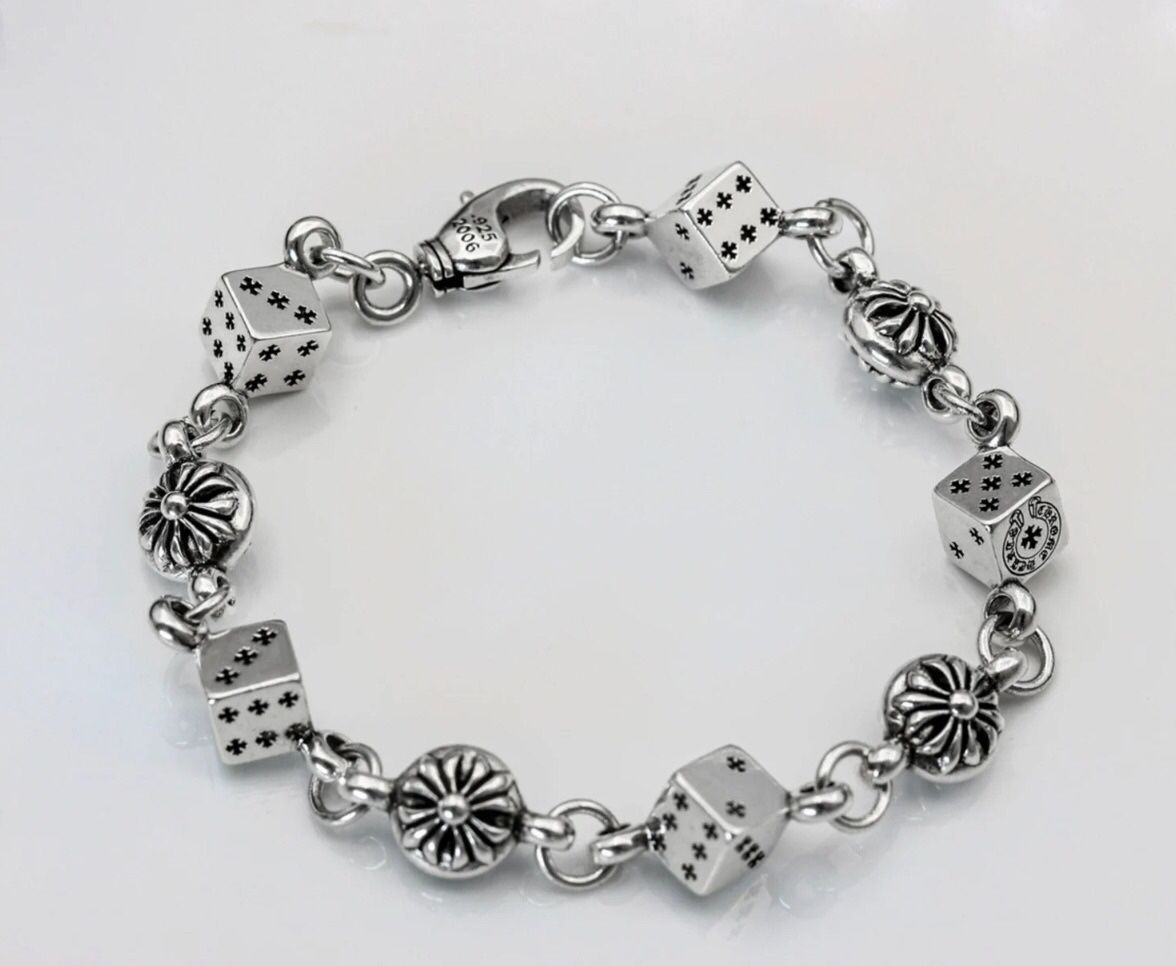 Chrome Bracelet Hearts/Dagger/Religion Cross True Silver Dice Hoop Bangle