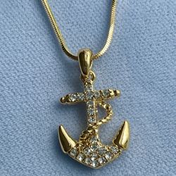 Ladies Crystal Anchor w/Rope Necklace On Snake Chain - Gold Plated *Pickup Boca Raton  