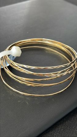 14k gold diamond cut bangle 7 days bracelets Set