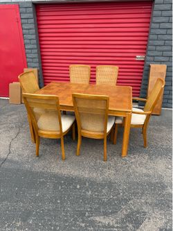Vintage Light Wood Dining Table Set with 6 Chairs