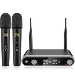 Wireless Microphone System Karaoke Machine - Rechargeable Handheld Dynamic Microphones, Dual Wireless Mics, Adjustable UHF Channels, Auto Scan, 320ft