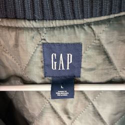 Gap Men’s Blue Full Zip Bomber Jacket Quilted Lining Pockets Size L