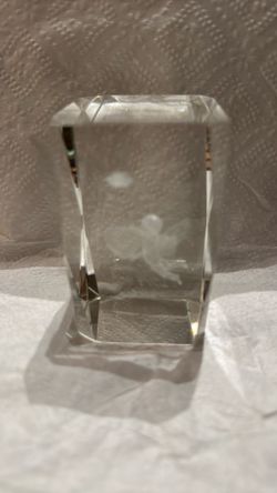 Vtg 3D Laser Etched Angel /heart/flower Crystal Glass 