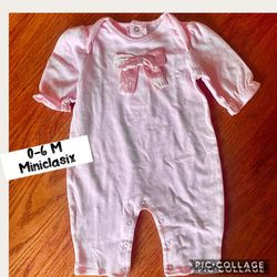 0-6 M Baby Girl, One Piece,  Miniclasix Warm Cotton Knit Satin Bow