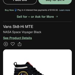 Sz 6.5 Men / Sz 8 Woman Vans X NASA Mte 