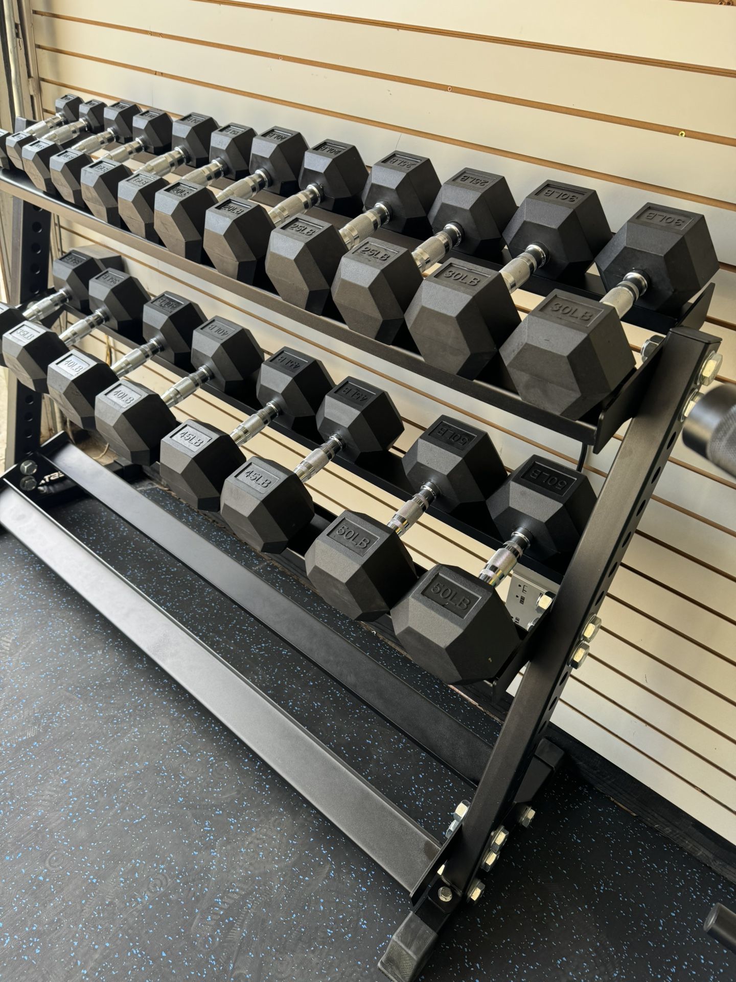 New Rubber Hex Dumbbells 5lbs-50lbs/Dumbbell rack included/ Gym Equipment/Weights/Exercise/Training