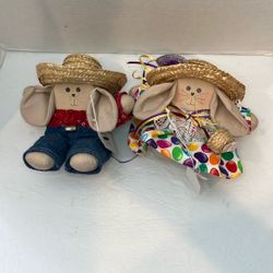Rag Doll Farmer And Bunny Rabbit Easter Collectible Home Decor 