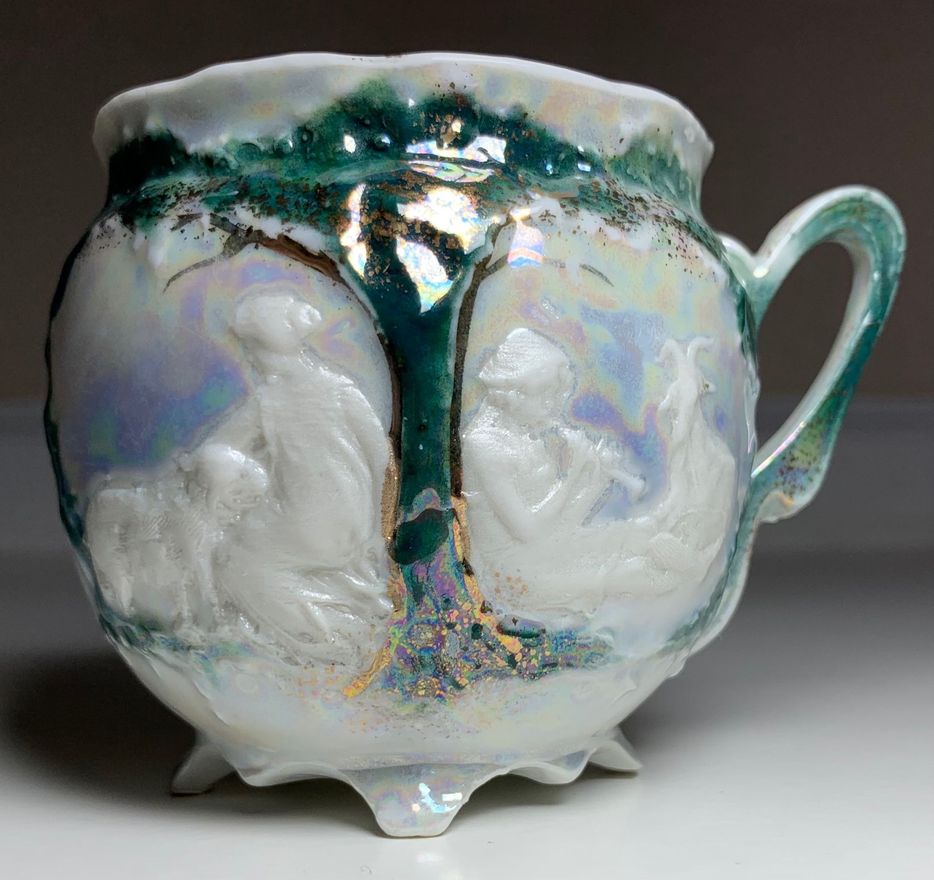 Beautiful Antique Teacup, Raised Design, Paneled Design, Tree Of Life, Peaceful Shepherds