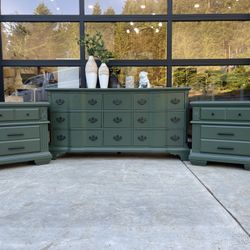 Green Long Dresser, Solid Wood 