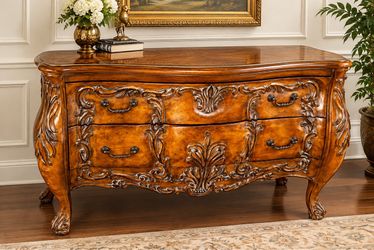 Baroque-Style Carved Wood Bombe Chest Dresser