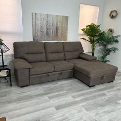 Tessaro 2 piece brown 2024 chenille media sleeper sofa chaise