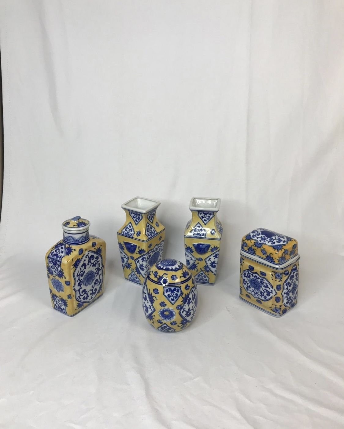 Vtg Chinese Ginger Jars 7 Piece Set Floral Panels Signed