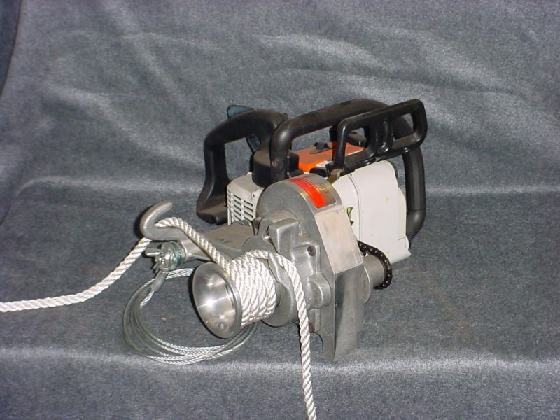 Chainsaw powered capstan rope winch