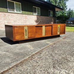 Mid Century Modern Walnut Plinth Base Storage Coffee Table Vintage