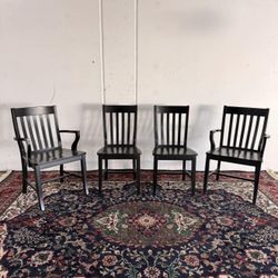 4 Black Wood Dining Chairs - 2 Armchairs, 2 Armless