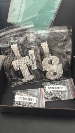 Iced Out Letter Pendant Necklaces T and S