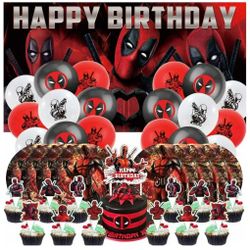 (Birthday Decoration) Dead Pool Party Supplies Plates Decoration Birthday Cake Toppers Banners...