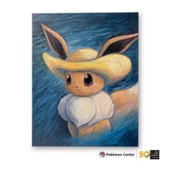 Pokémon Center × Van Gogh Museum: Eevee Inspired by Self-Portrait with Straw Hat Canvas Wall Art