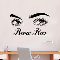 Wall Decal Home Decor Art Sticker Bedroom Girls Beauty Women Makeup Brow Bar Brows Lashes Eyebrows Eyelashes Brushes
