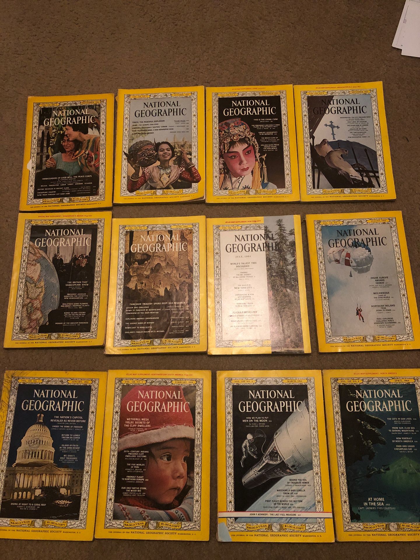 1964 National Geographic Magazines (all12)