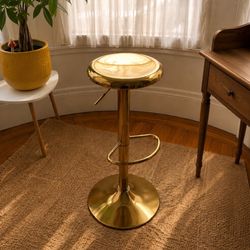 Gold Adjustable Mushroom Stool – Brass Tone Vanity / Desk / Bar Stool