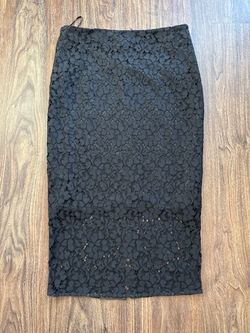Black Floral Lace Midi Pencil Skirt