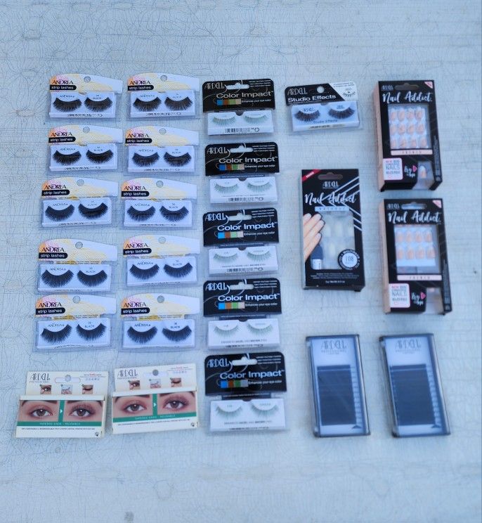 Adell Andrea Eyelashes And Nails Lot of 23 Items
