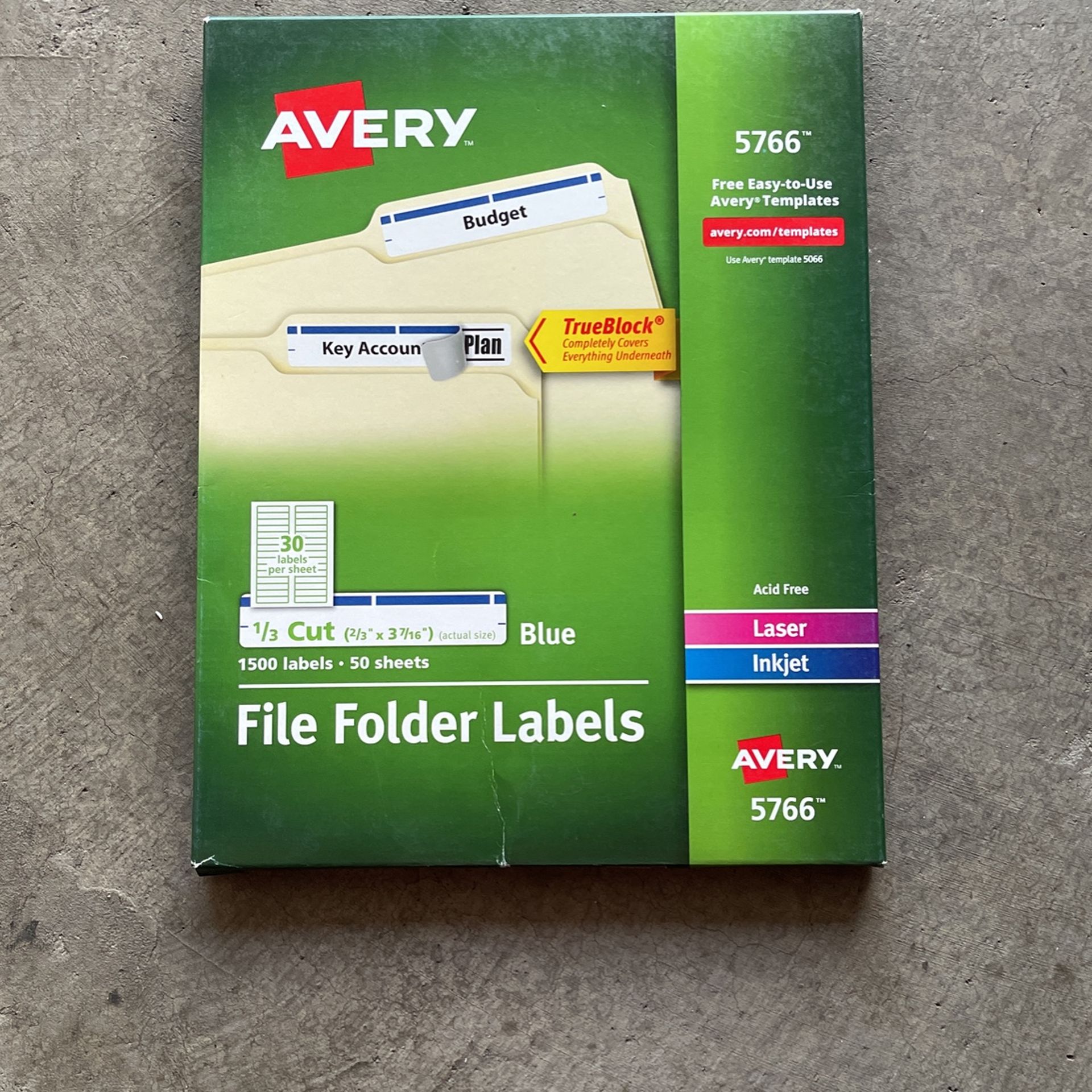 Avery 5366 File Folder Labels with TrueBlock, 2/3 x 3-7/16 Inches, Blue, Pack