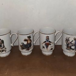 Vintage Danbury Mint Norman Rockwell 1981 Mugs Set Of 8