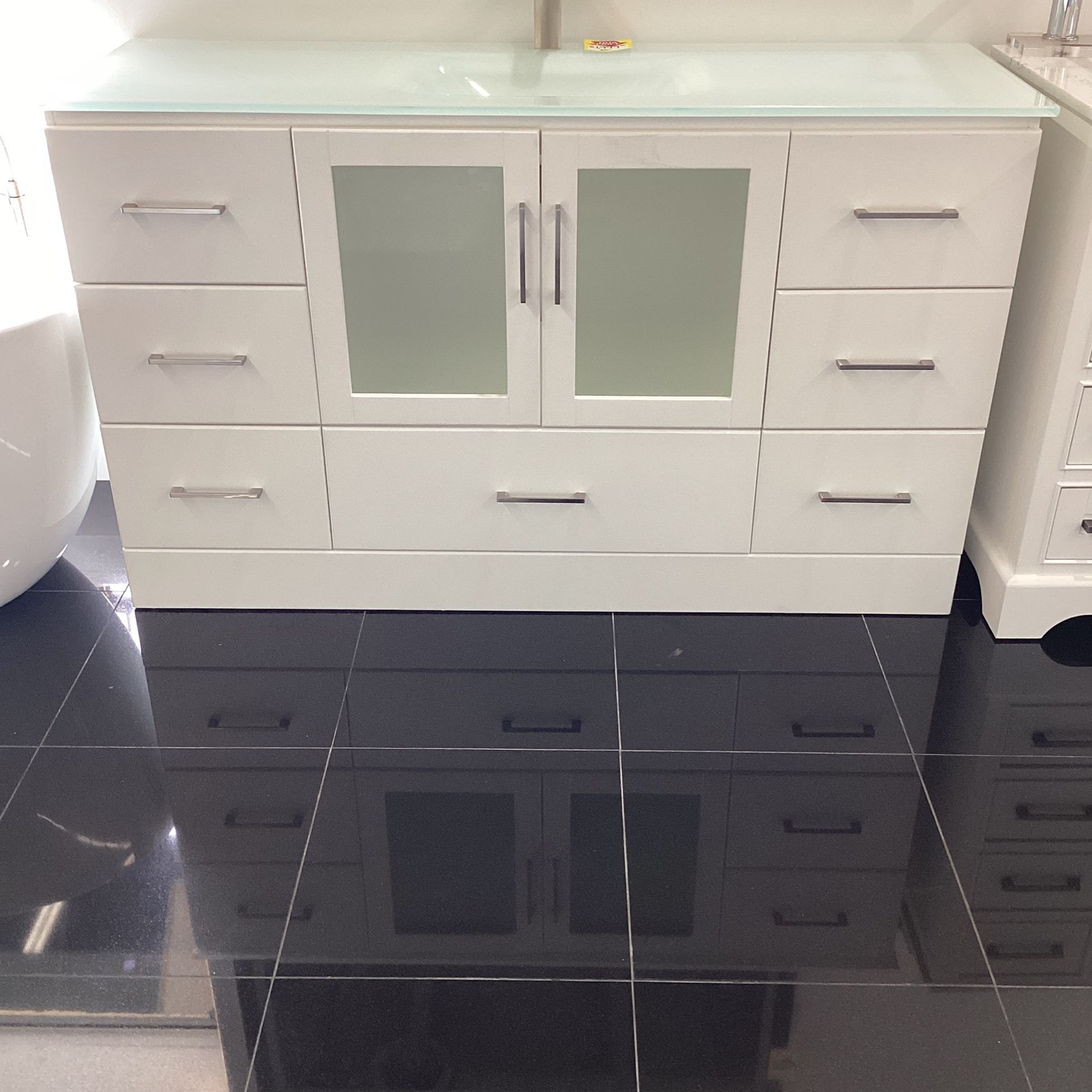 60” Bathroom Vanity With Glass Top Solid Wood Ready For pick Up