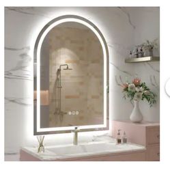 ☀️#6106  Bathroom Mirrors 30-in x 42-in Polished Frameless Arch Dimmable LED Lighted Bathroom