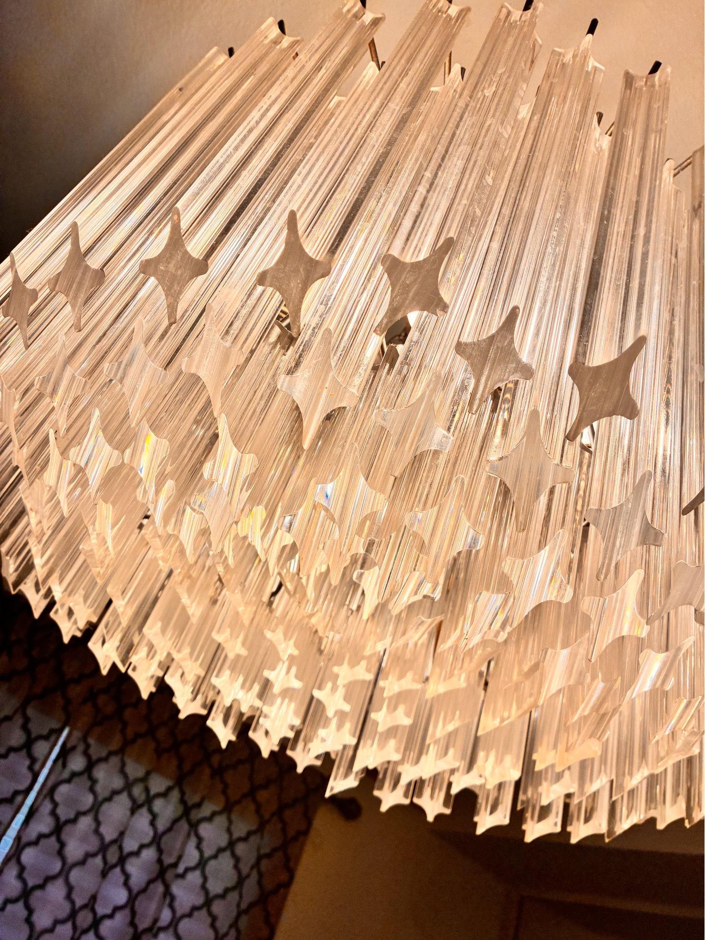 Large Trihedrons Murano acrylic Chandelier - 163 trihedrons transparent prism