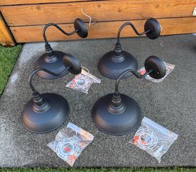 4- 10in Exterior Black Matte Gooseneck Barn Farmhouse Lights