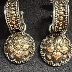 John Hardy sterling silver and 18k gold Palu Bulan hoop drop earrings