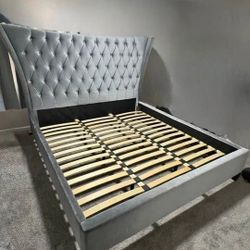 Brand New Silver/Black Bed Frame And Mattress For Sale! Available in Queen & King!