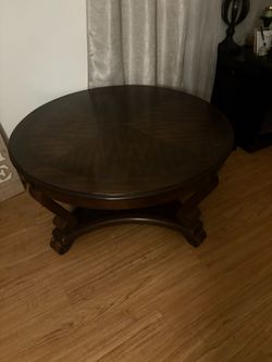 Dark Brown Round Oak Coffee Table