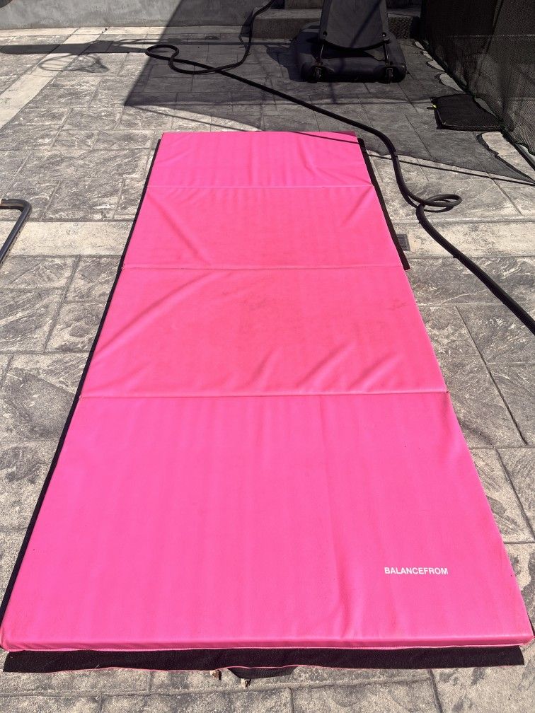 BalanceFrom Folding Gymnastics Mat, Thick Home Gym Floor Tumbling Equipment, Pink - Portable Exercise and Workout Pad for Pilates, Aerobics, and Marti
