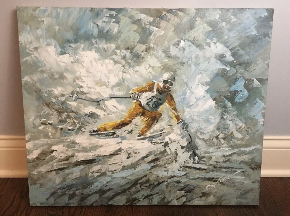 Roy Pierce Signed Oil Paining of Skier