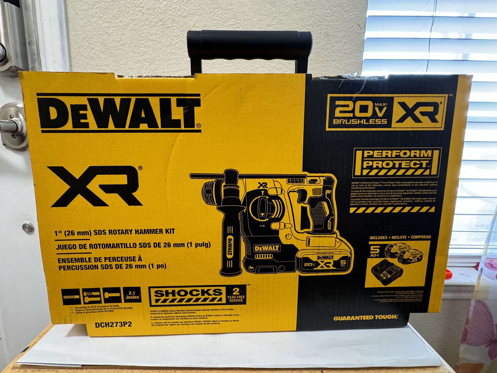 DEWALT SDS MAX XR Cordless Brushless 1 in. SDS Plus L-Shape Rotary Hammer Drill (2) 20V 5.0Ah