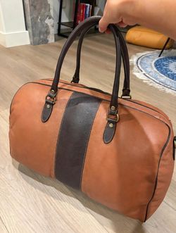 Leather Weekend Duffel Bag (Two-Tone Tan & Brown)