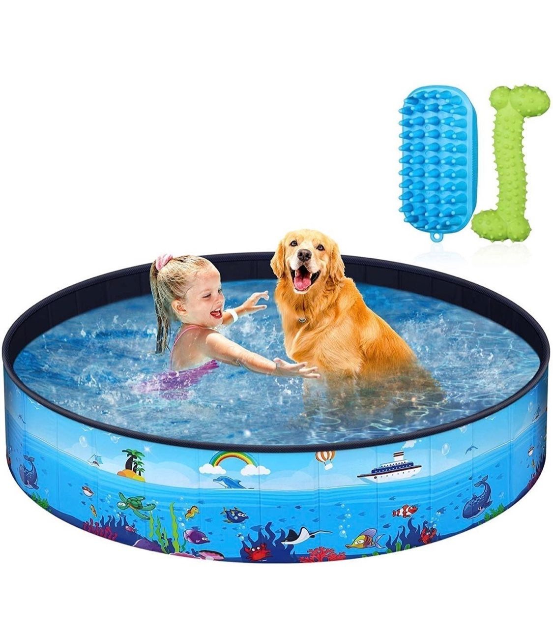 Pool with Pet Brush Chew Toy and Storage Bag, For Pets And Kids