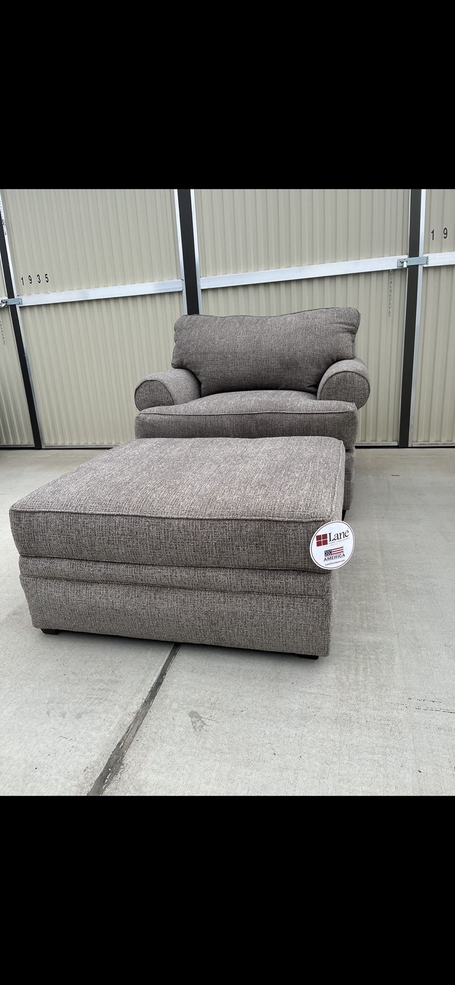 Brand New Pewter Oversized Chair and Ottoman