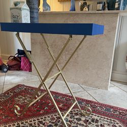 Vintage Brass & Cobalt Blue Folding Tray Table