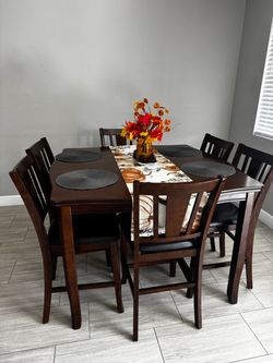 Dark Brown Dining Table Set with 6 Chairs