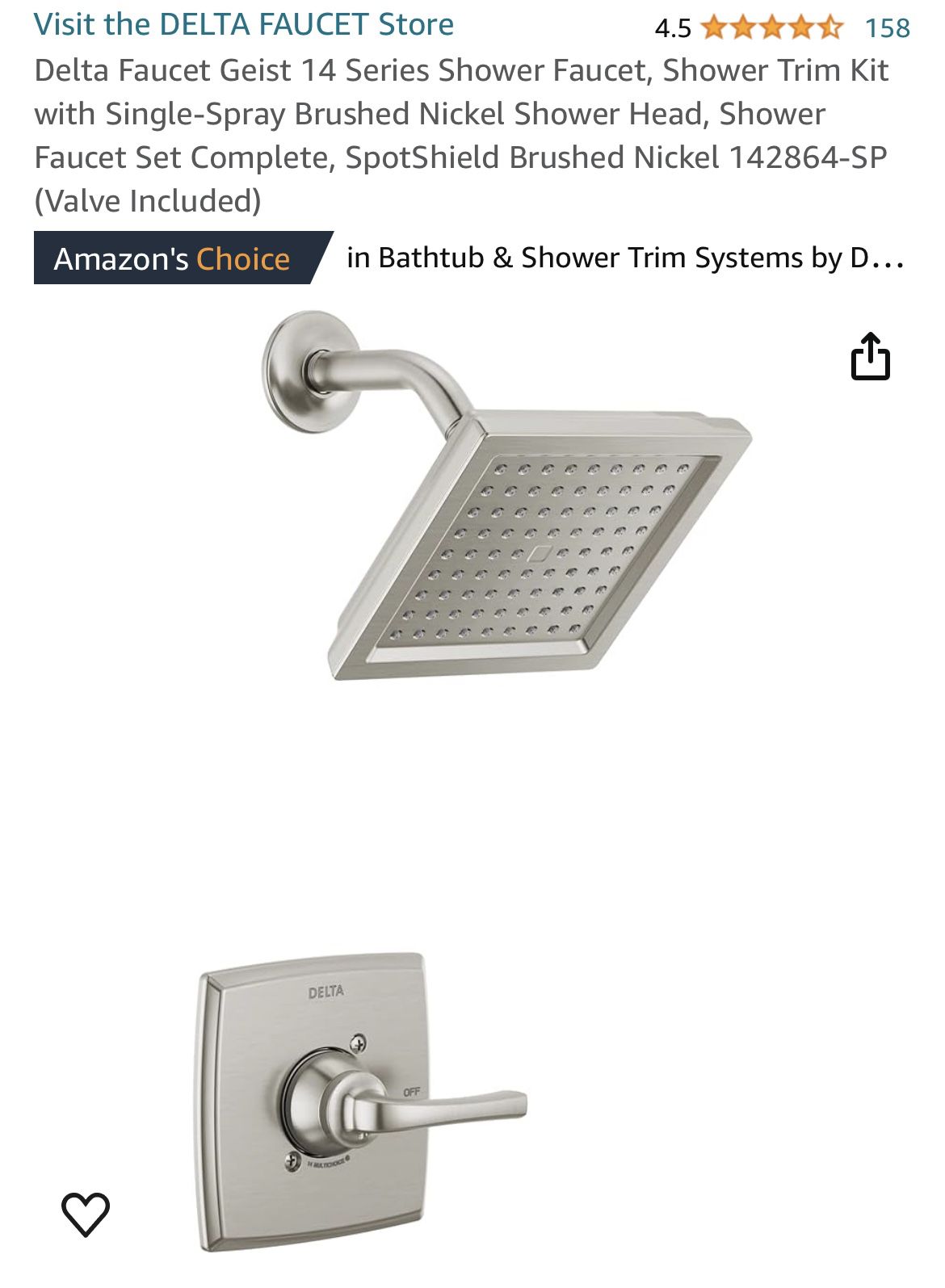 Delta Faucet Geist 14 Series Shower Faucet, Shower Trim Kit with Single-Spray Brushed Nickel Shower Head, Shower Faucet Set Complete, SpotShield Brush