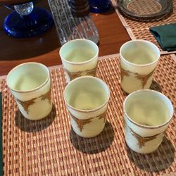 Set Of 5 Heisey Uranium Custard Glass Tumblers